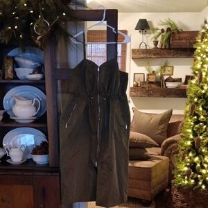 New FUTURE COLLECTIVE Olive Green Adjustable Spaghetti Strap Dress with Zipper